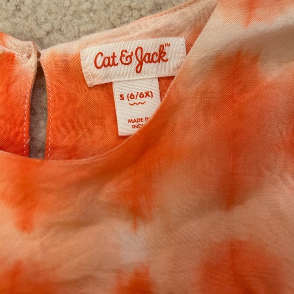 Cat & Jack Tie Dye Stripes Orange White Blouse Shirt Size S 6-6X - Picture 2 of 2